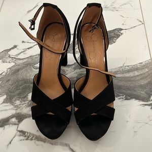 Jessica Simpson Black Suede Ankle Strap Heels